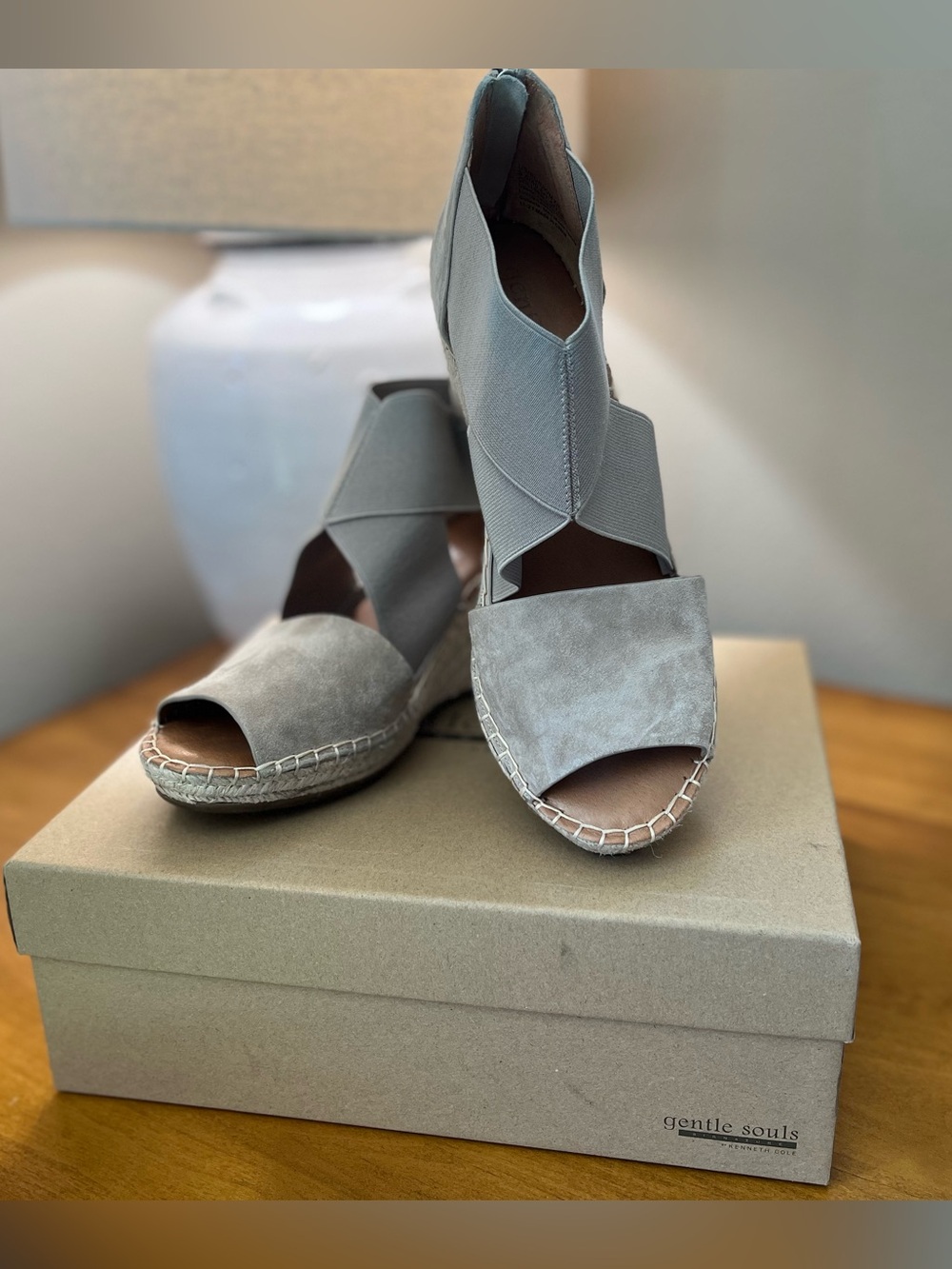 Kenneth Cole Taupe Espadrille Wedge Sandals